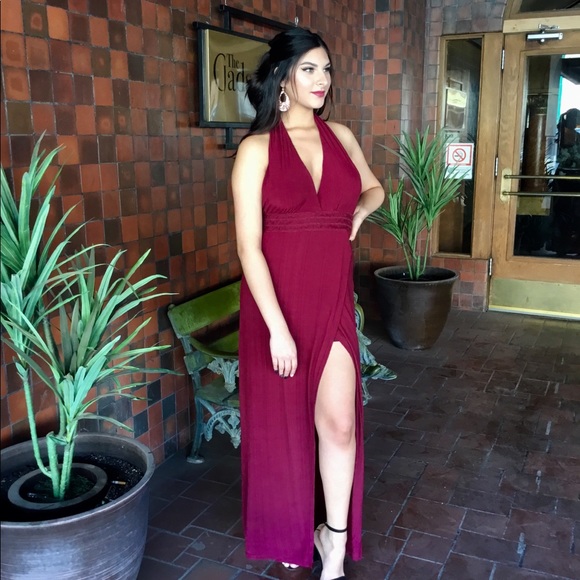 Halter Burgundy Dress-CLEARANCE - Picture 7 of 8